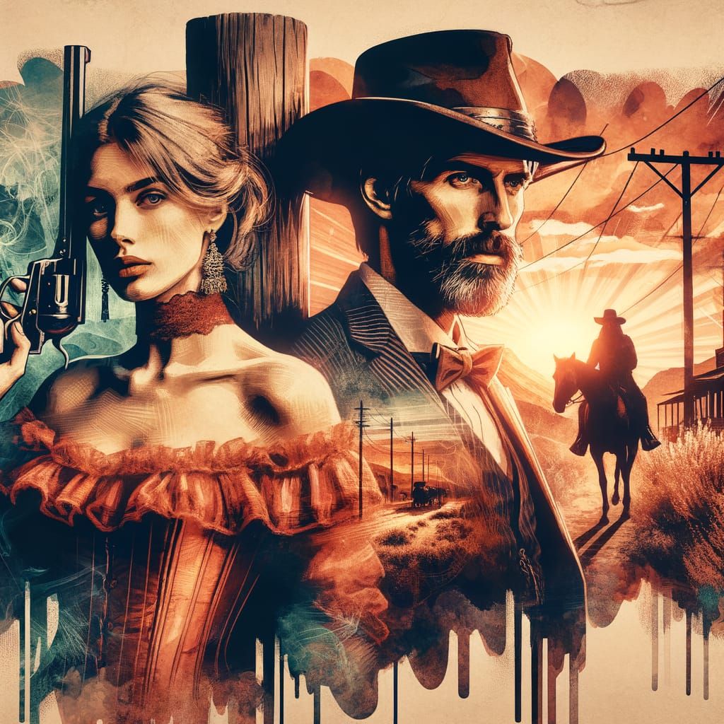 Old West Saloon Portrait with Gunslinger, Digital Matte Pain...