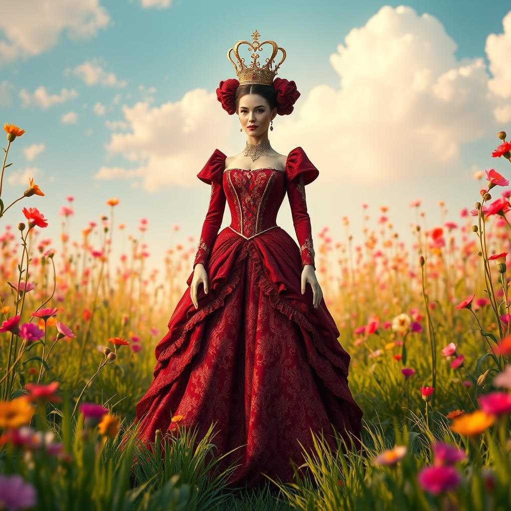 Majestic Victorian Queen of Hearts in Enchanting Wildflower...