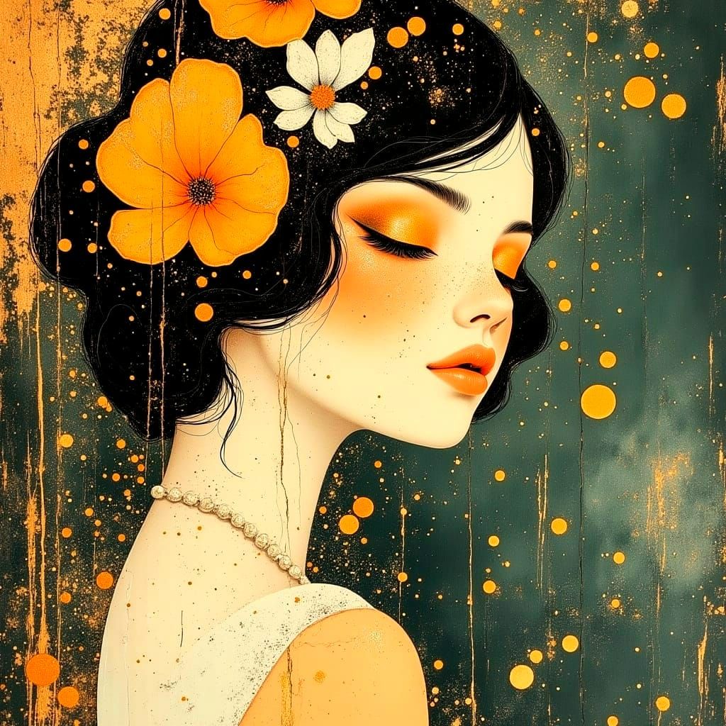 Elegant Woman in Art Nouveau Garden