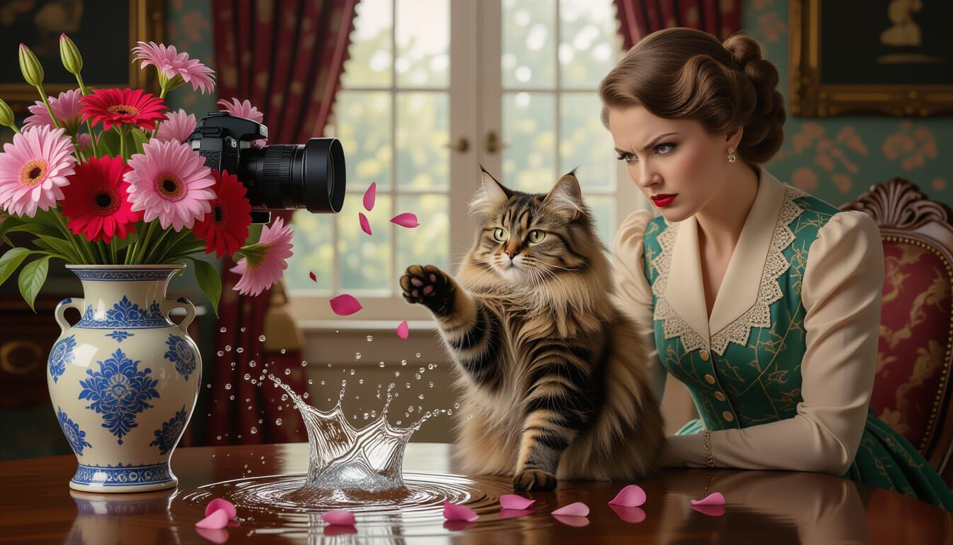 Mischievous Cat Disrupts Formal Portrait Session