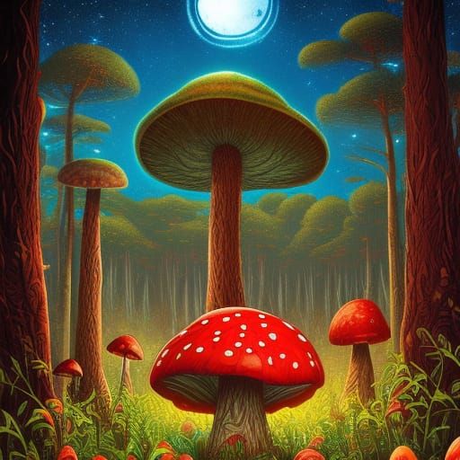 Epic Fantasy Mushroom in Enchanted Flower Meadow