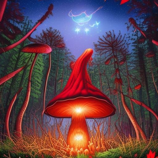 Epic Fantasy Mushroom in Enchanted Flower Meadow