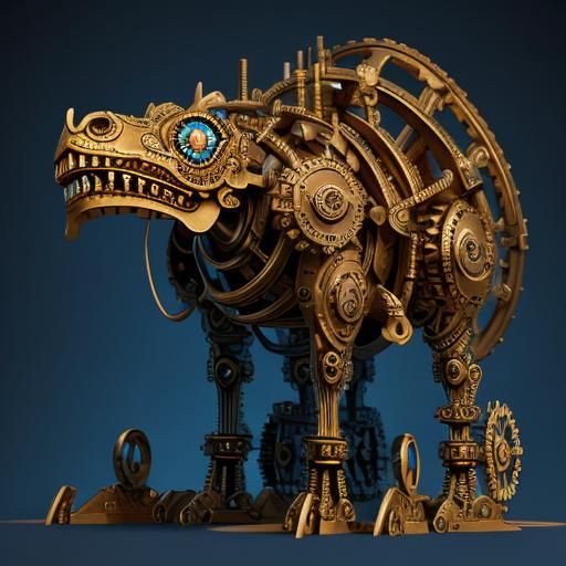 Intricate Steampunk Dragon Head with Fractal Background