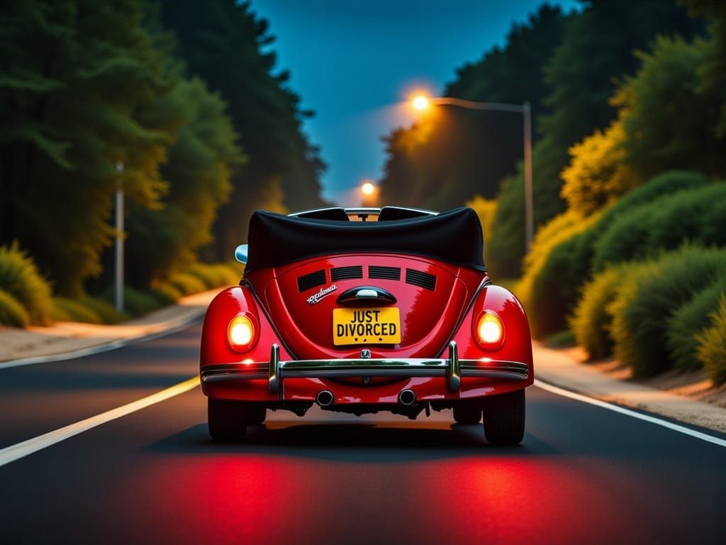 Red Auburn Bug Speedster Cruises Down a Moonlit Driveway