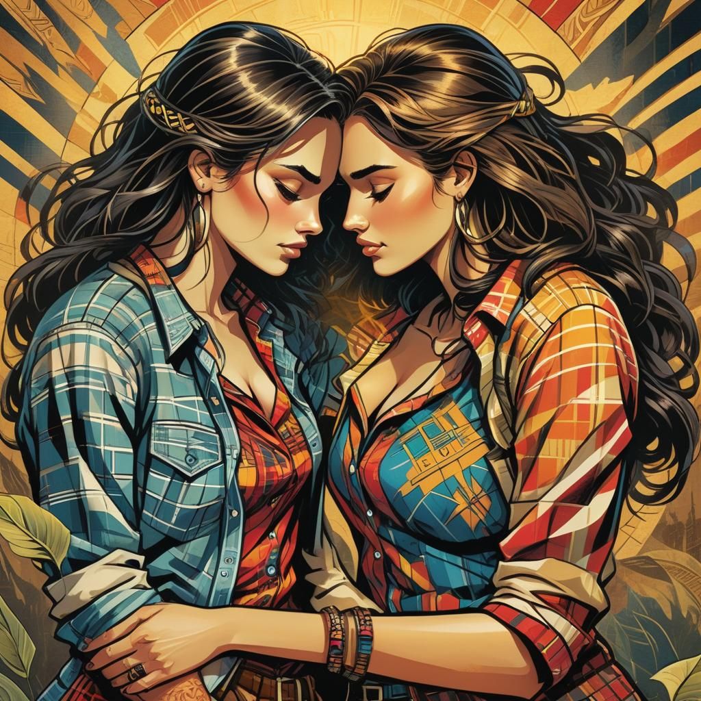 Comic Book Style Women Cuddling