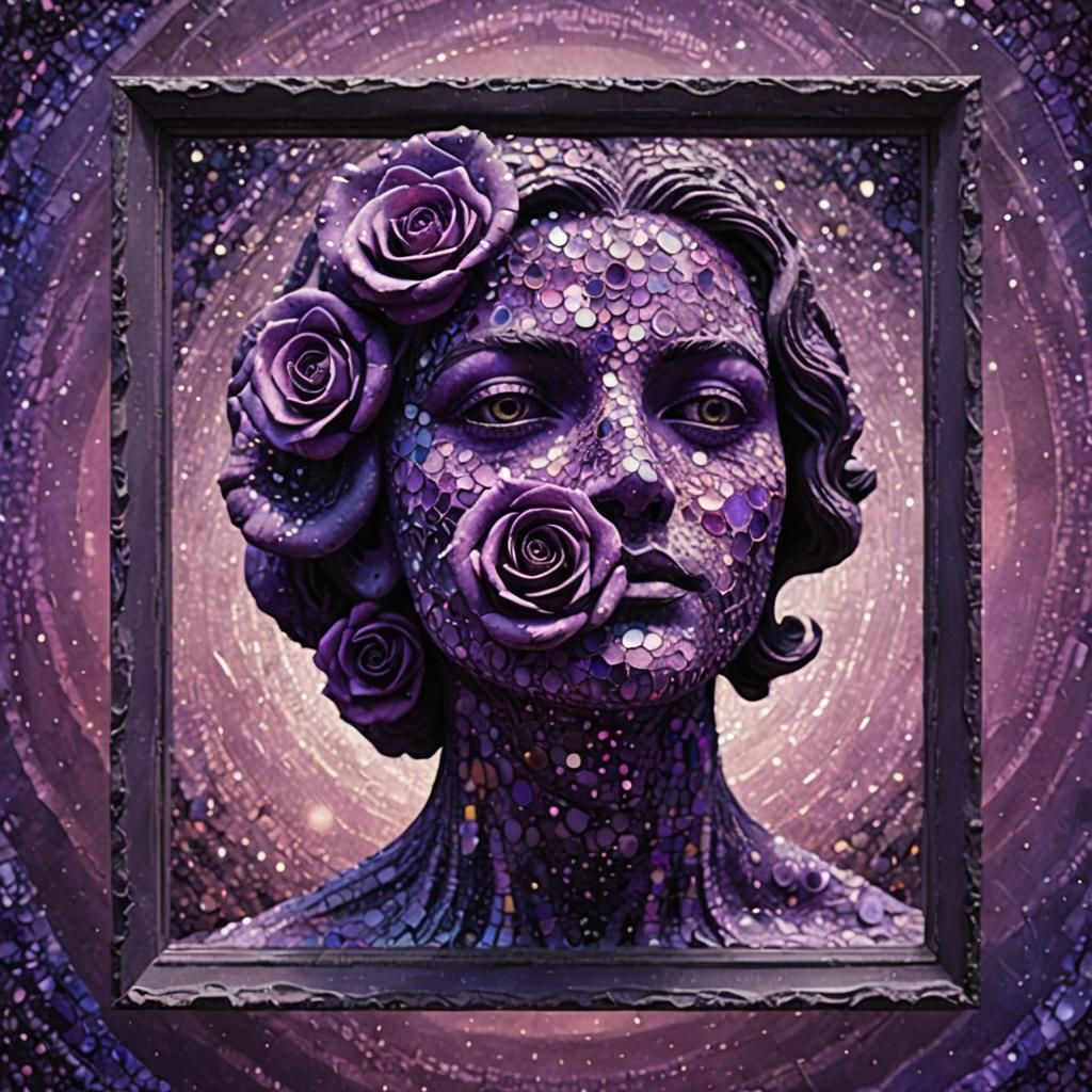 Give me moon text hailing pink and purple pointillism on the...