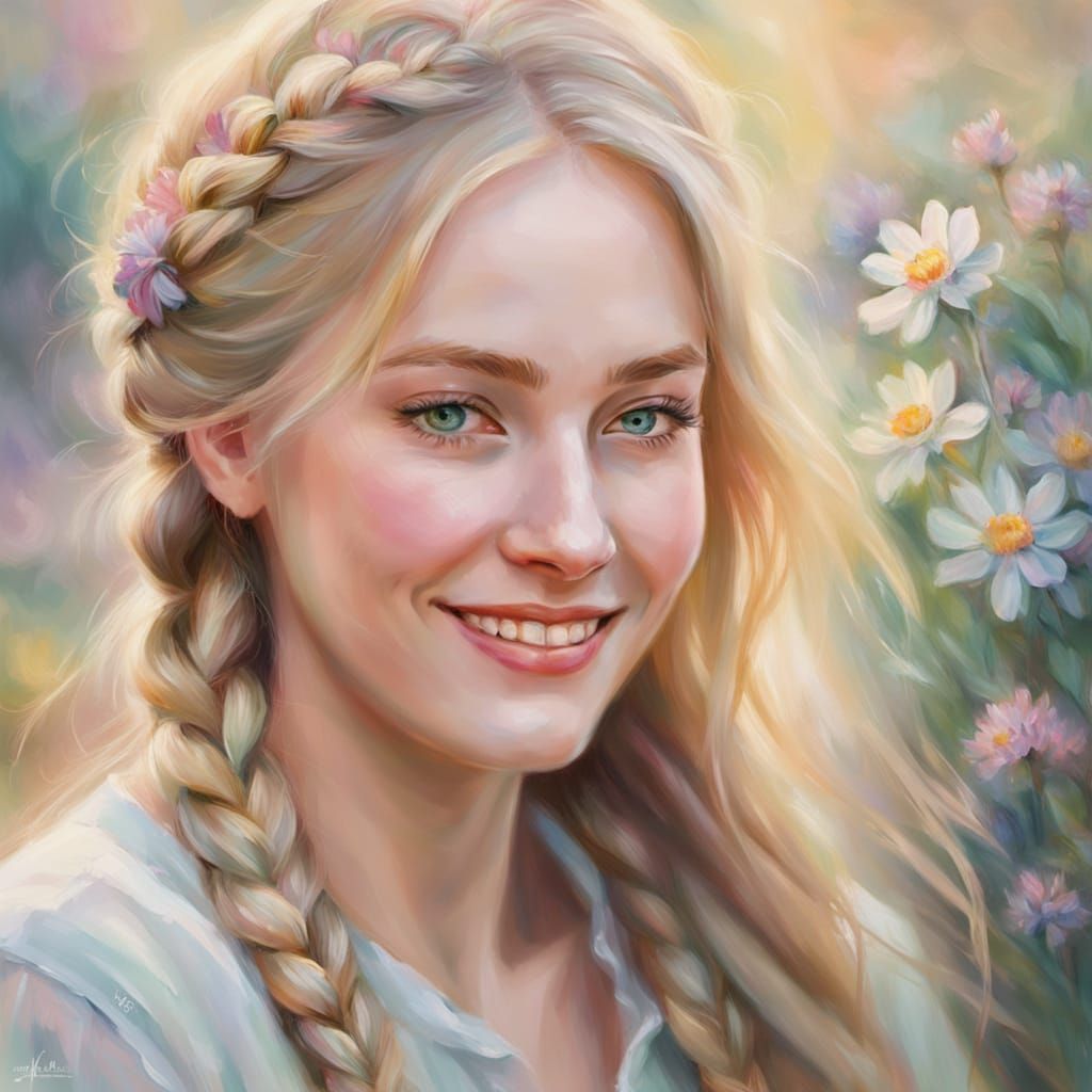 Impressionistic Portrait of a Smiling Blonde Woman