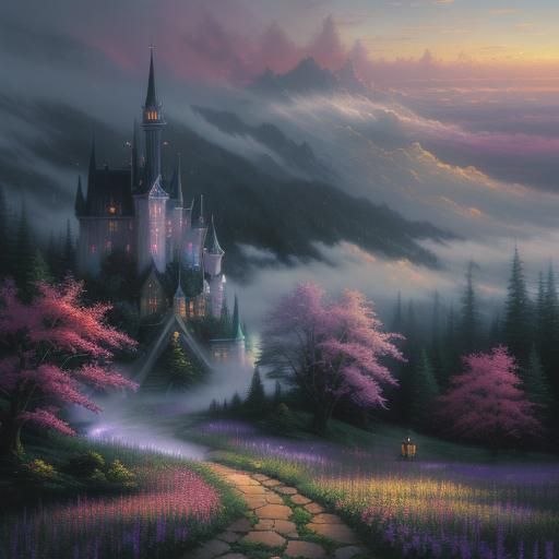 Ethereal Fantasy Scene in Thomas Kinkade Style