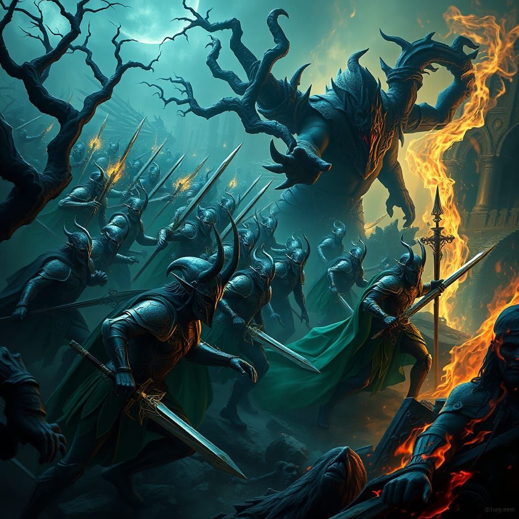 Fantasy Armored Elves in Epic Battle