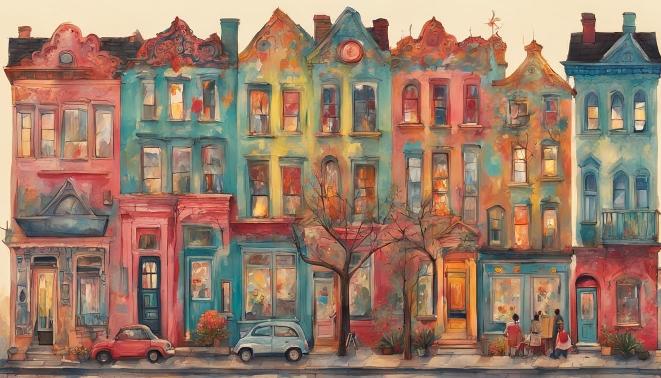 Vibrant Row Houses with Whimsical, Hand-Painted Facades and...