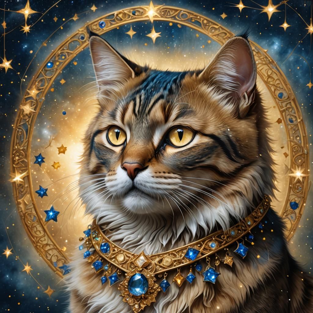 Fantasy Cat with Amber Eyes in Rossetti Style