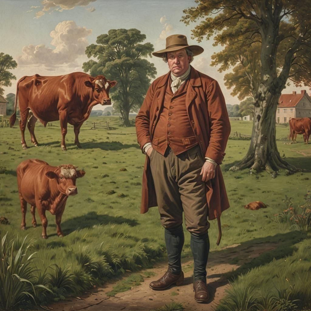 18th Century Farmer and Cow in Photorealism