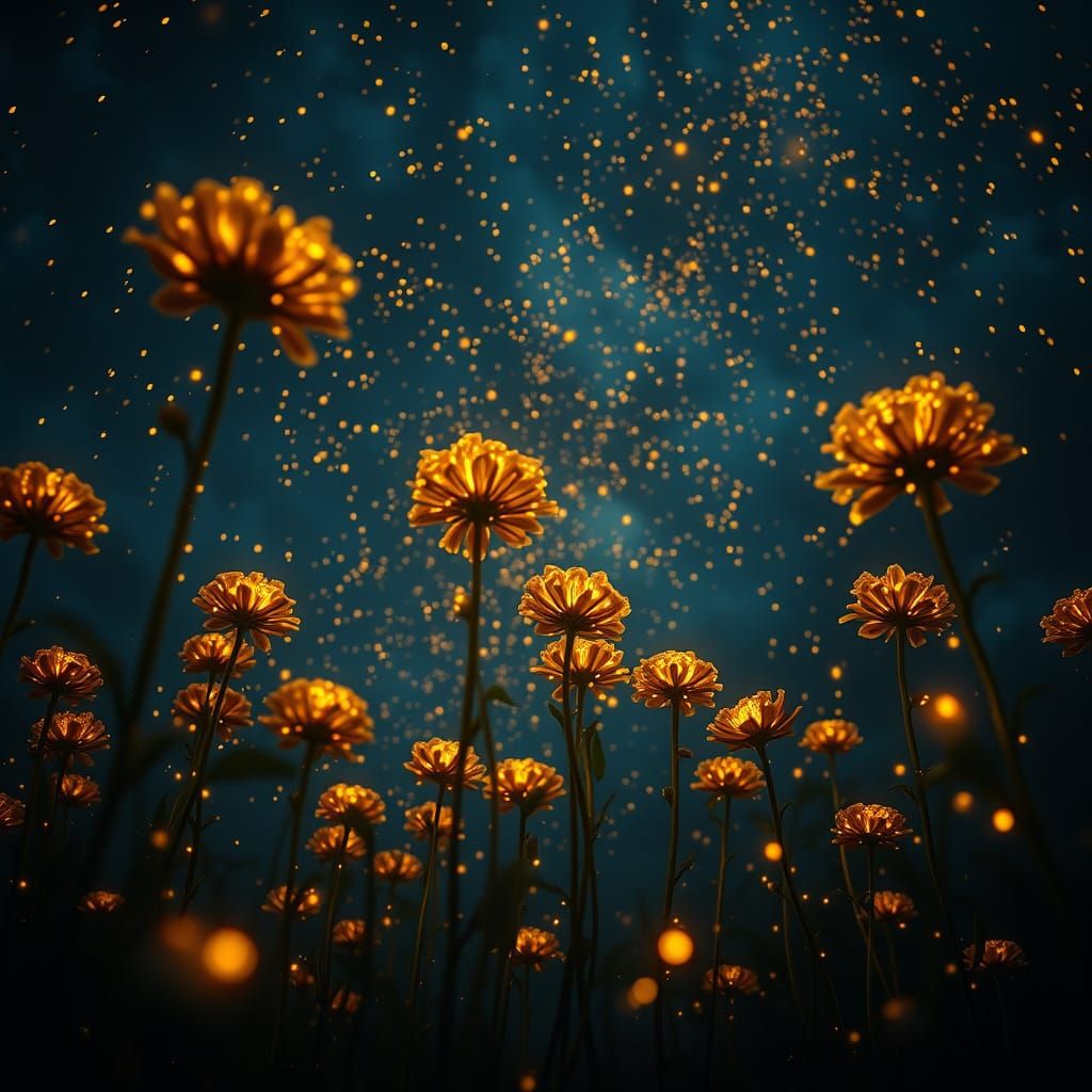 Fireflies Form Flowers in Dramatic Night Sky