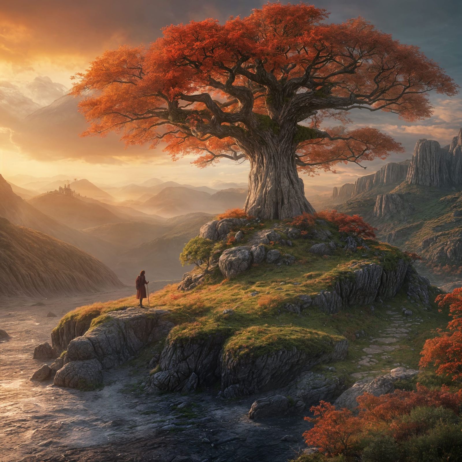 Mystical Celtic Cross on Hill at Sunset