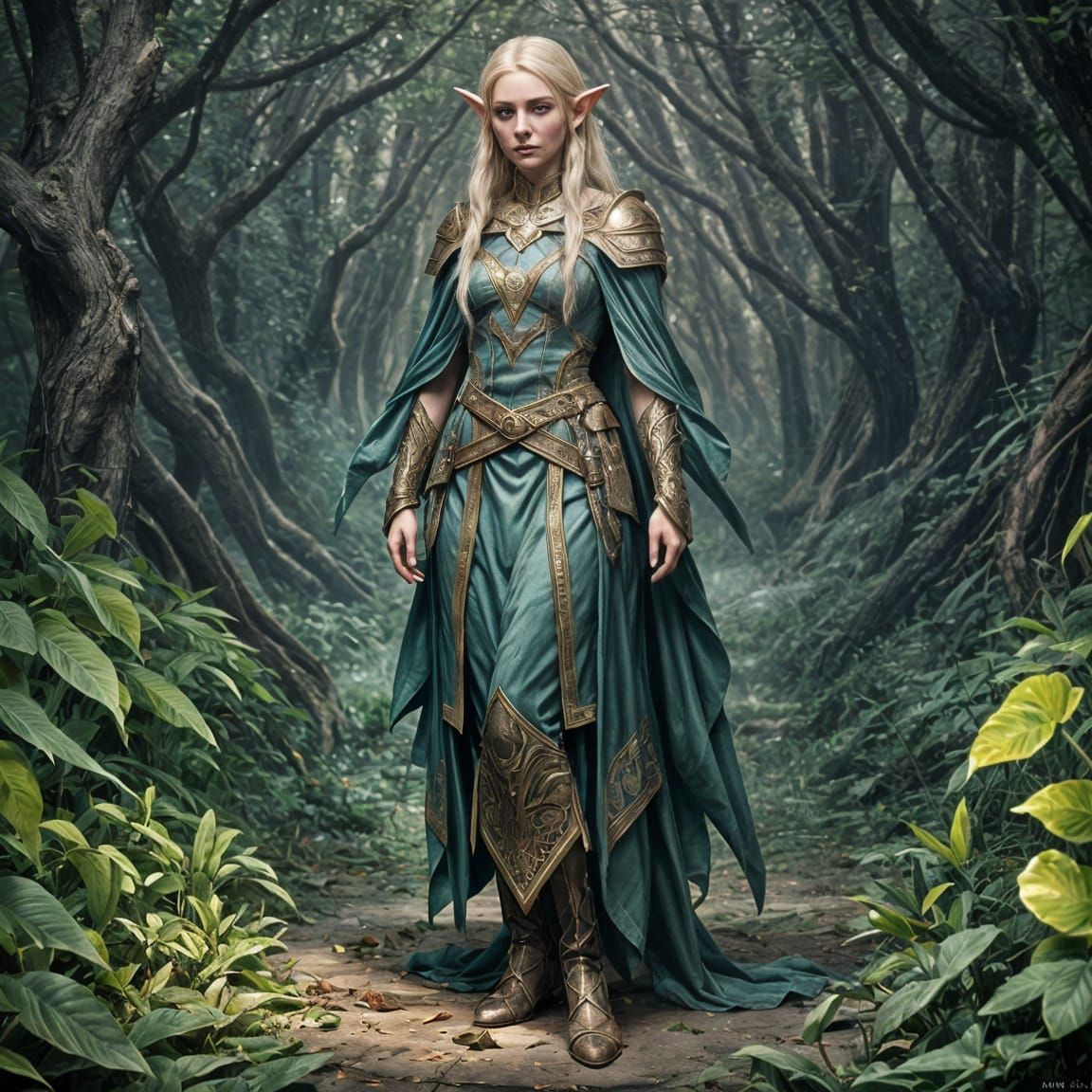 Elf-like Woman with Golden Hair in Fantasy Art