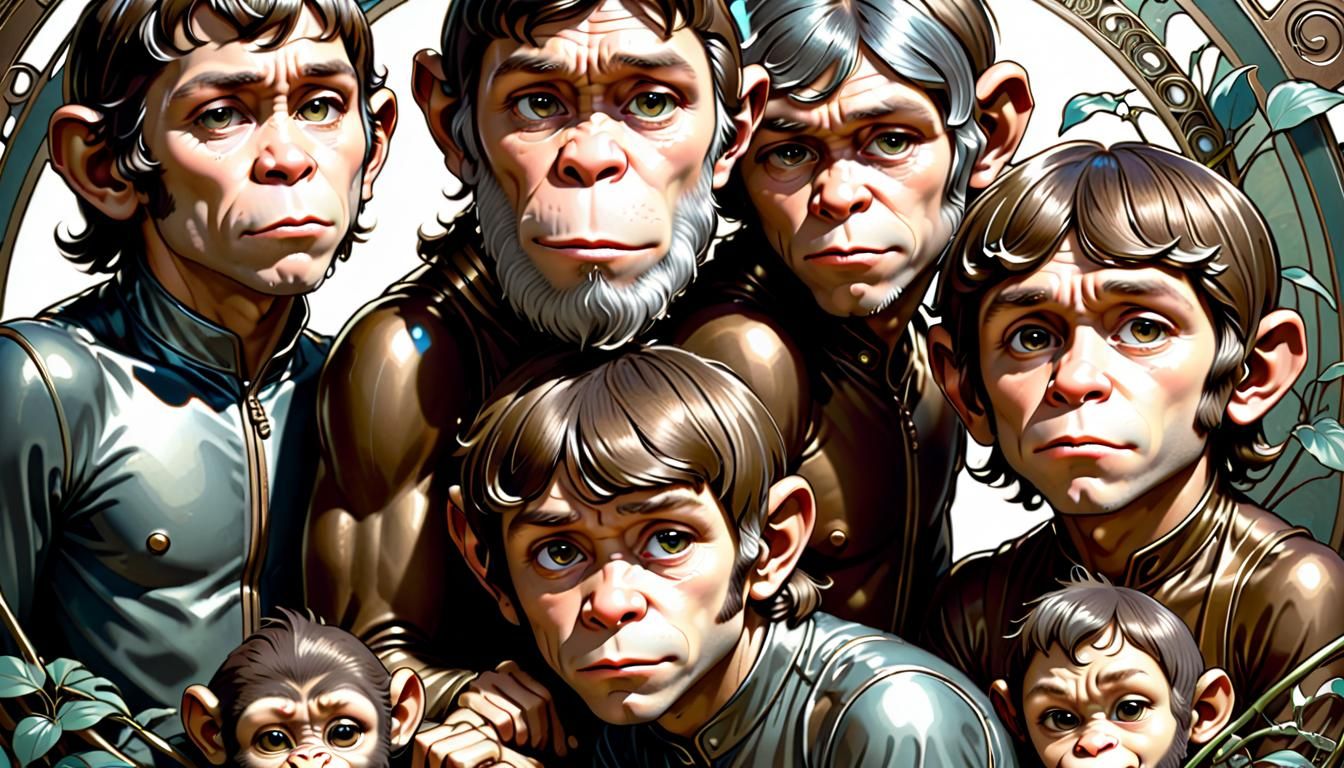 The Monkees as Chibi Apes in Art Nouveau Style