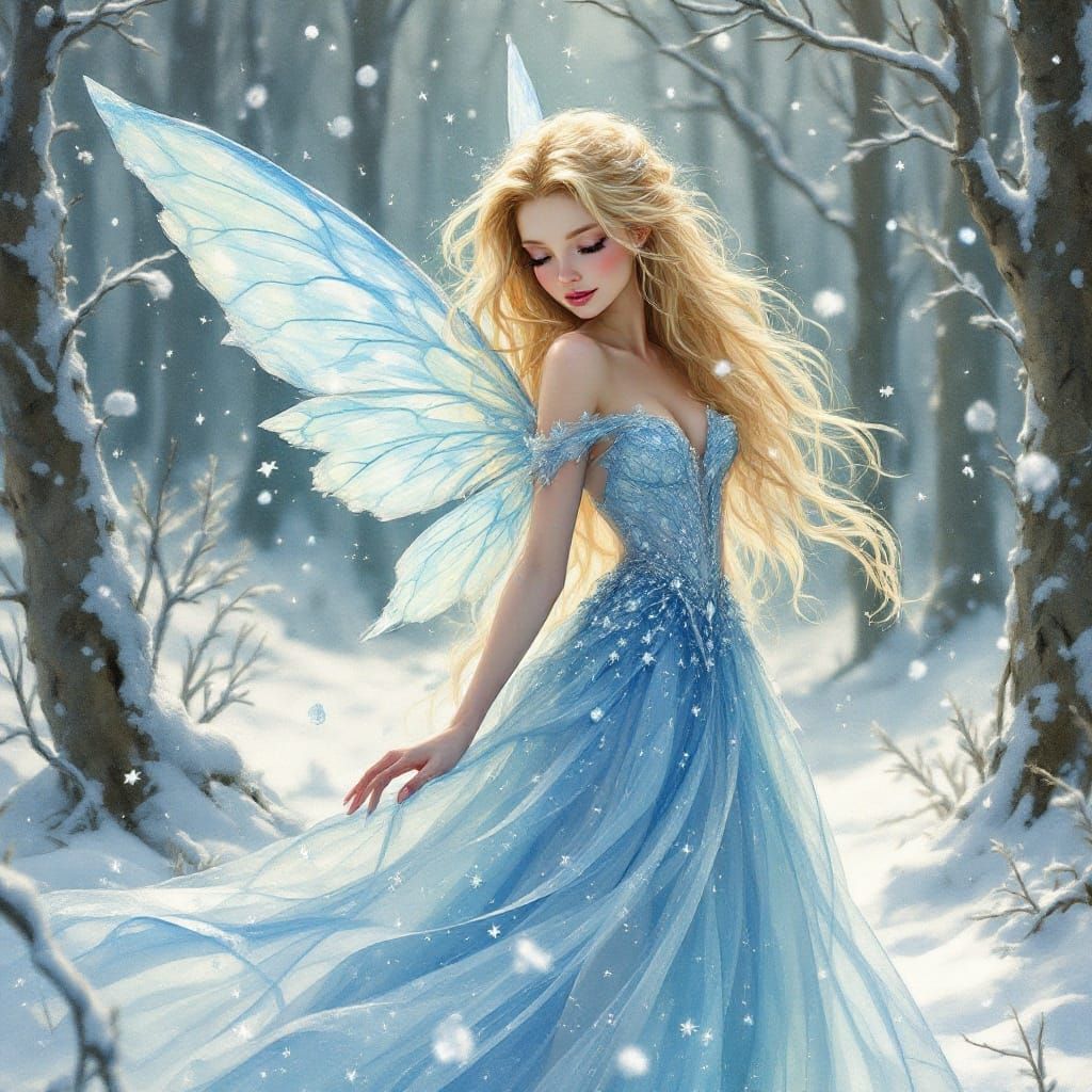 Snow Fairy in Blue Crystal Dress