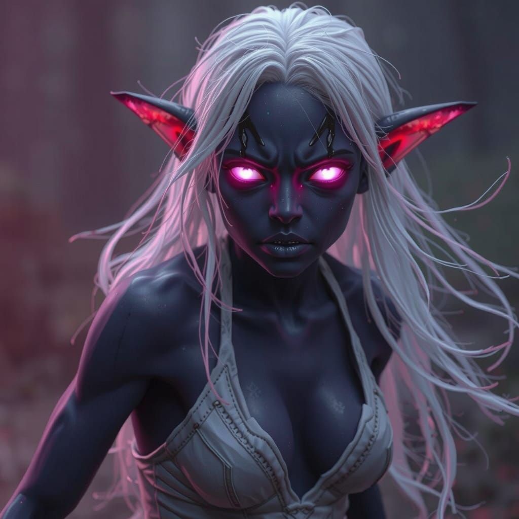 Drow Elf Warrior with Pink Eyes Cinematic Film Still