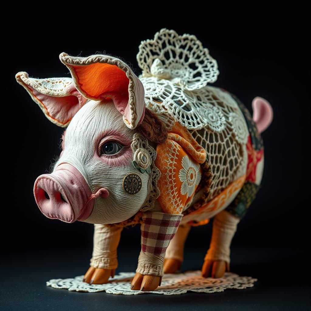 Fabric Pig Sculpture in Hyperrealistic Style