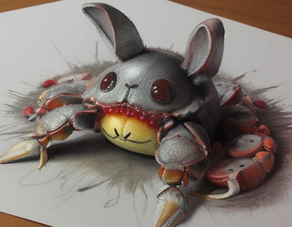 Creepy Rabbit Crab Child's Crayon Drawing