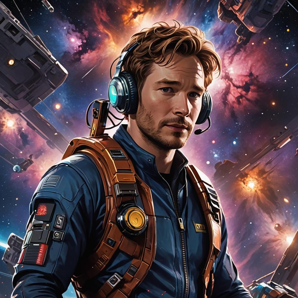 Peter Quill and Iconic Walkman in Space