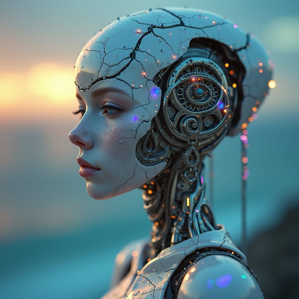 Surreal Cyberpunk Goddess Radiates Ethereal Beauty