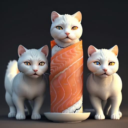 Cats Guarding Gigantic Sushi Roll