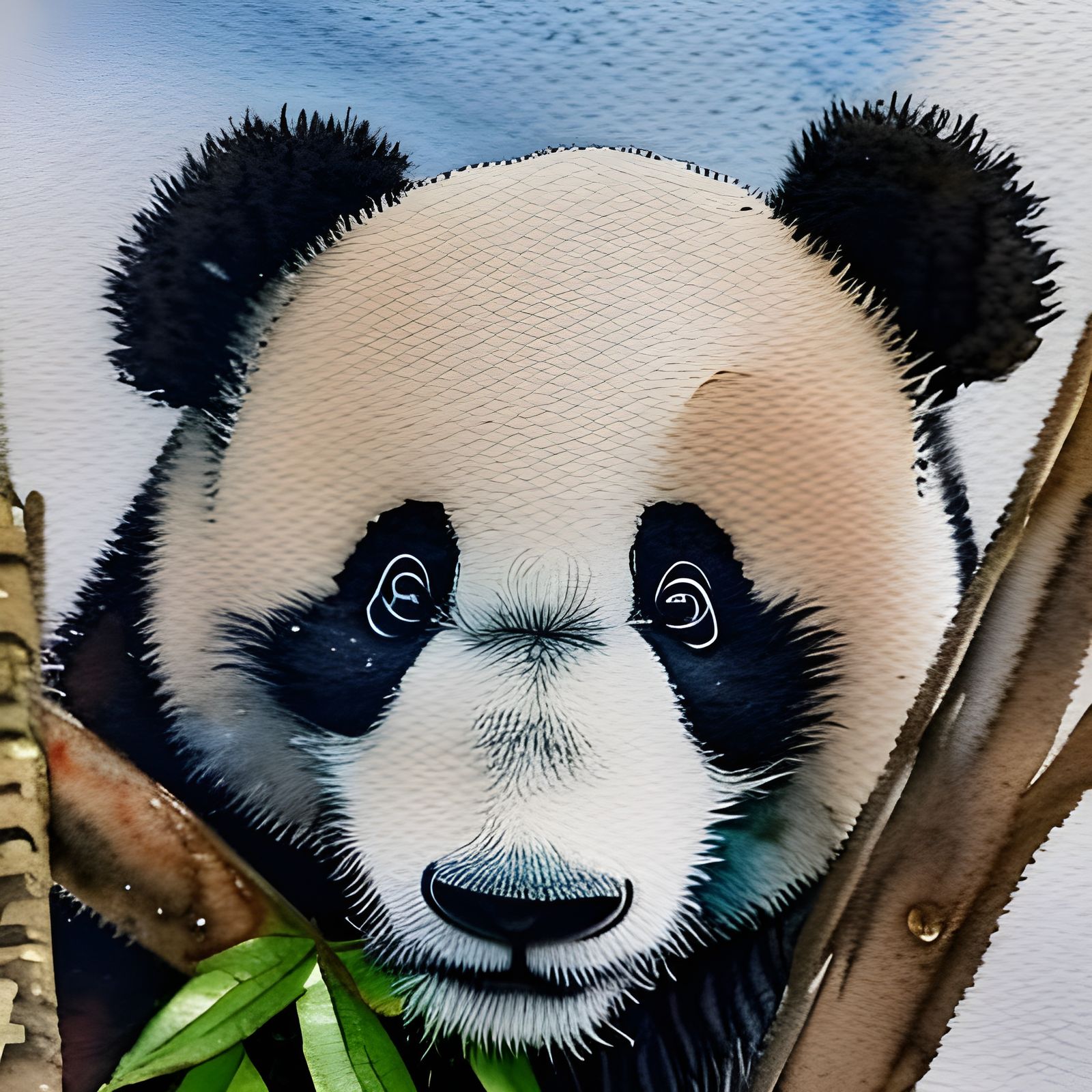 Inquisitive Panda Cub Gouache Watercolor