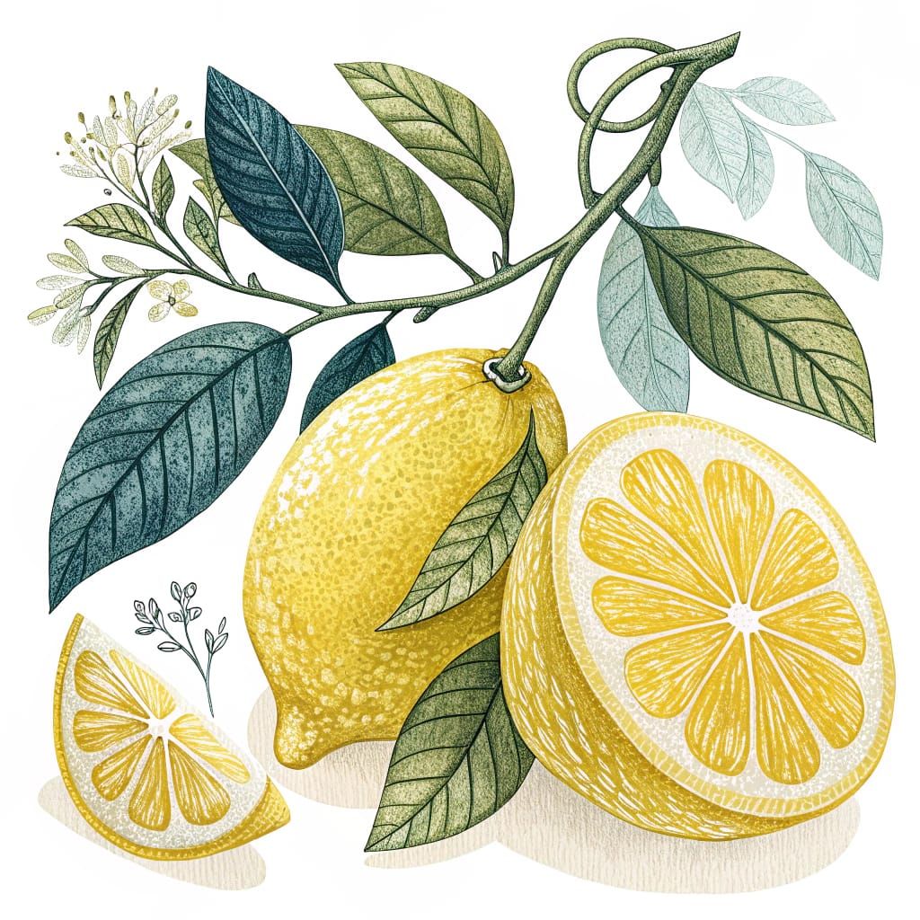 Sunny Lemon Illustration in Mid Century Modern Style