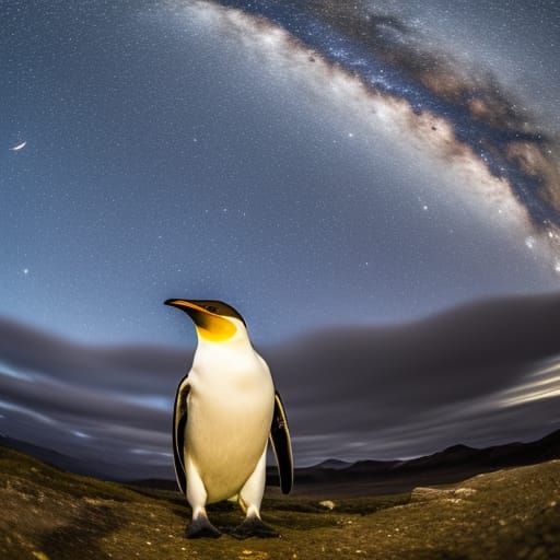 Penguins Gaze at Starry Night Sky in Antarctica