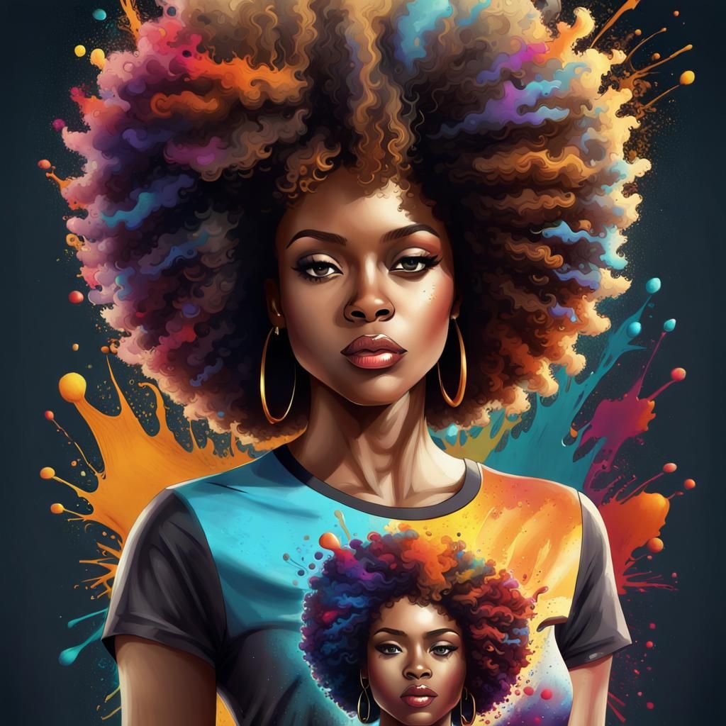 Colorful Afro T-Shirt Design in Detailed Digital Art