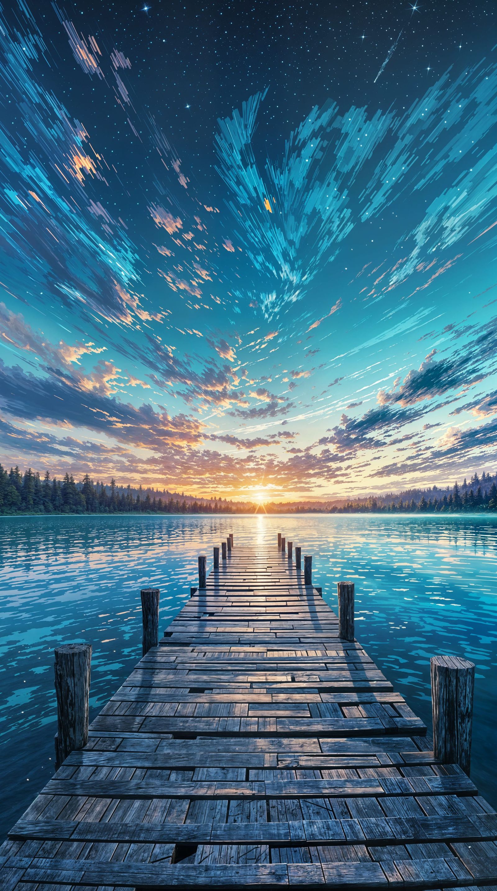 Luminous Lake Scene in Anime Art Style