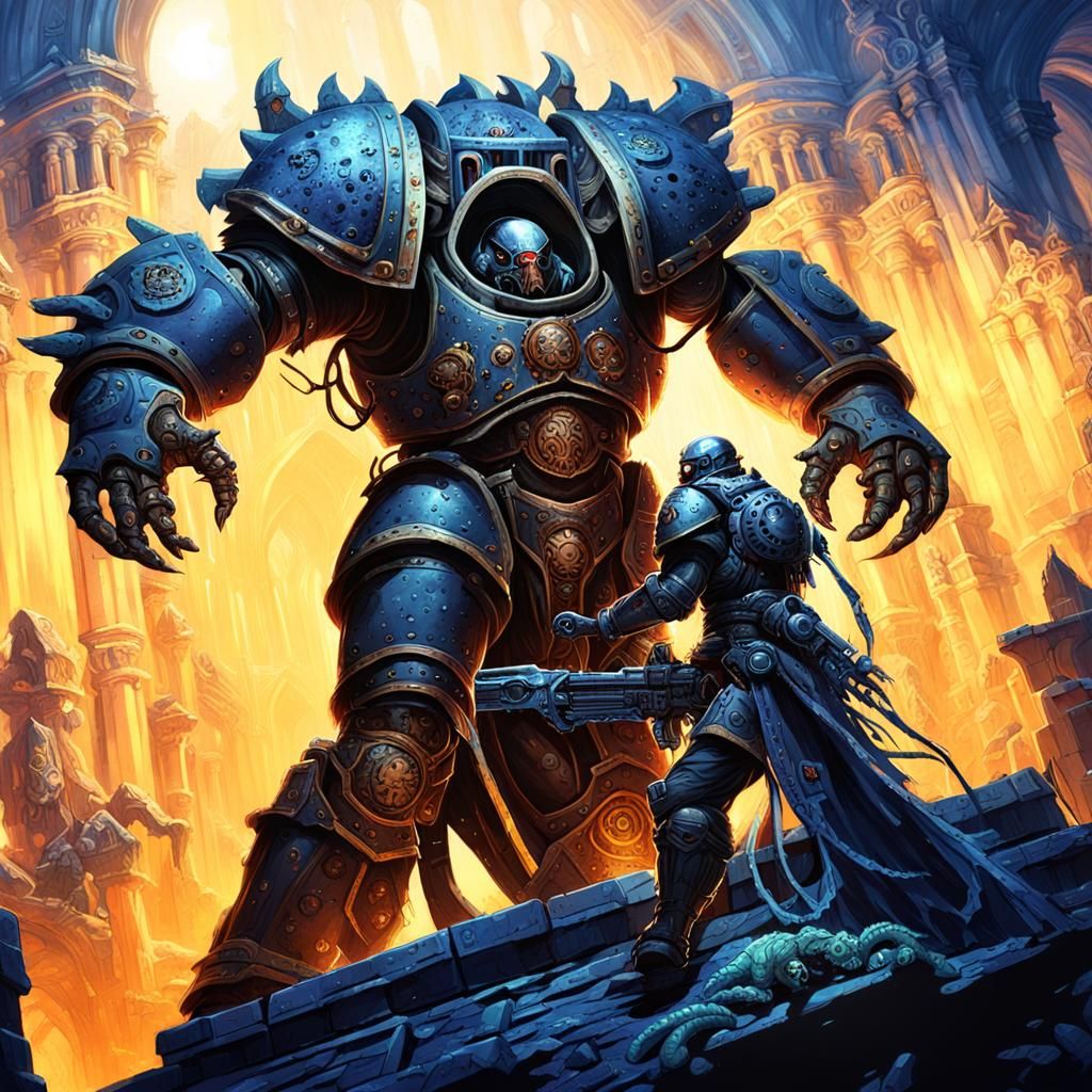 Space Marine vs Monster in Dark Gothic Cathedral