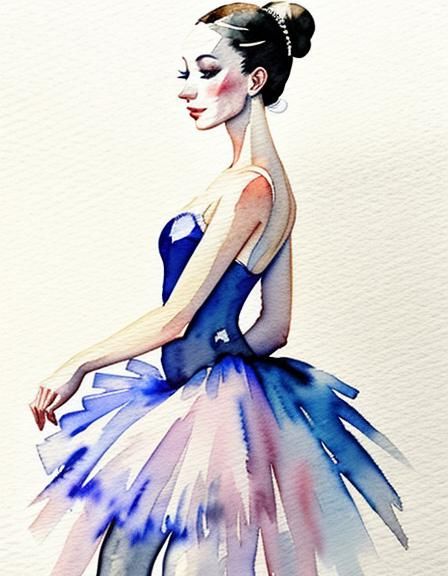 Watercolor Ballerina in Tulle Skirt