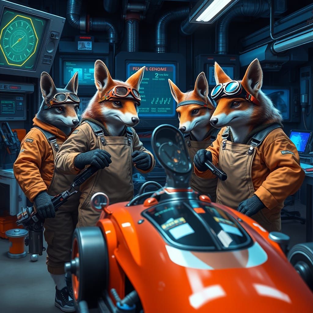 Animal Mechanics Work on Futuristic Race Car