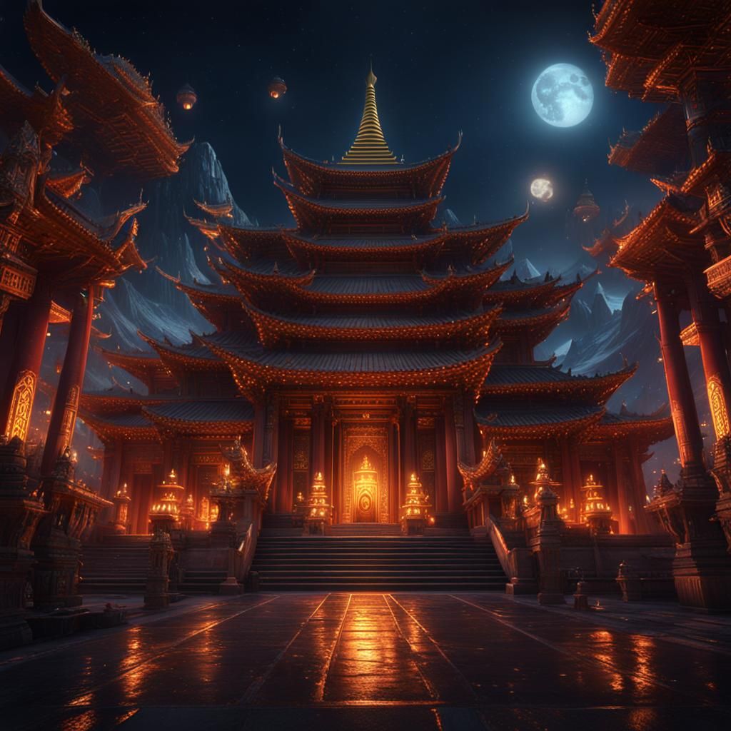 Monks at a Temple at Night: Fantasy Concept Art