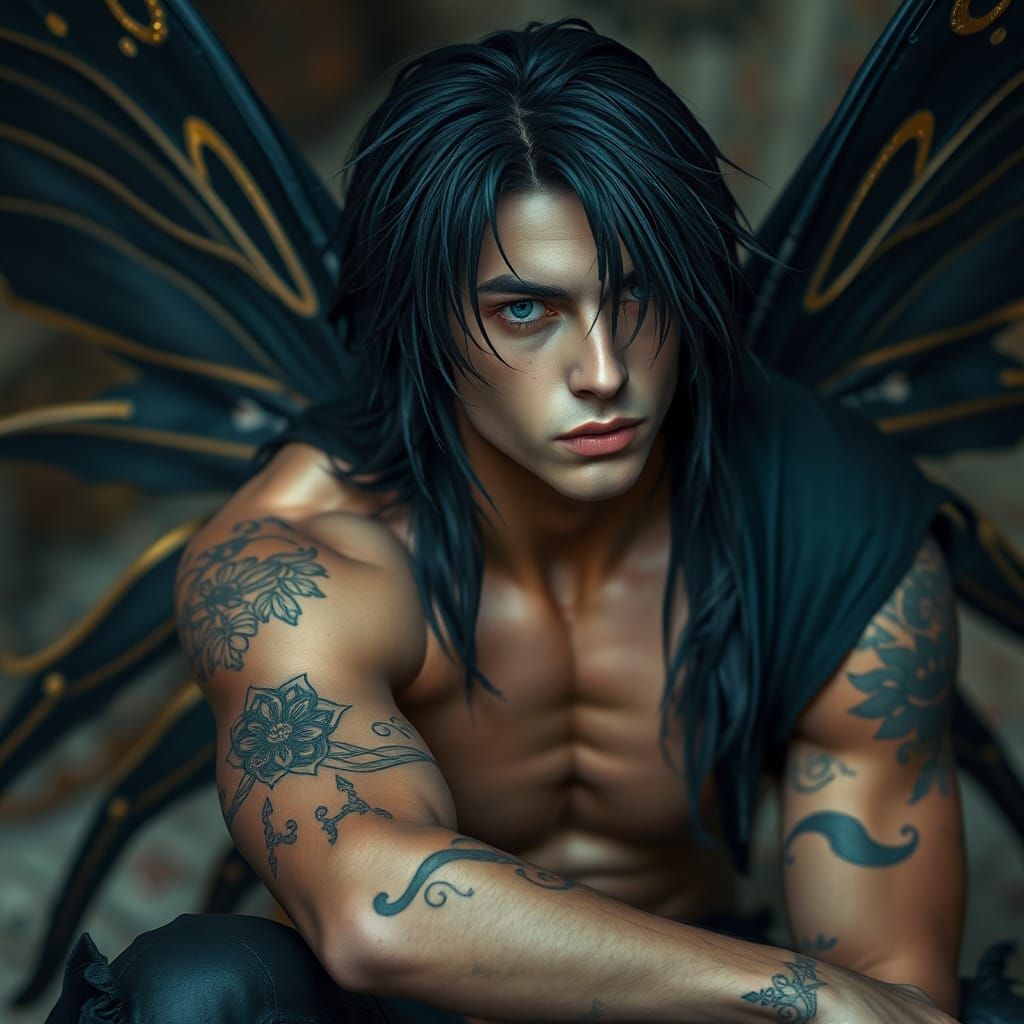 Handsome Fairy in Deep Thought: Hyperrealistic Splash Art