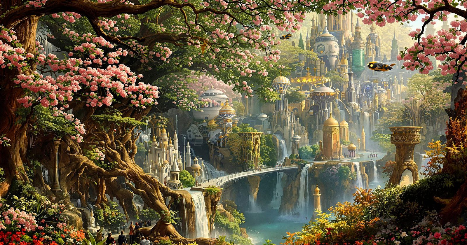 Futuristic Nature Cityscape in Pre-Raphaelite Style