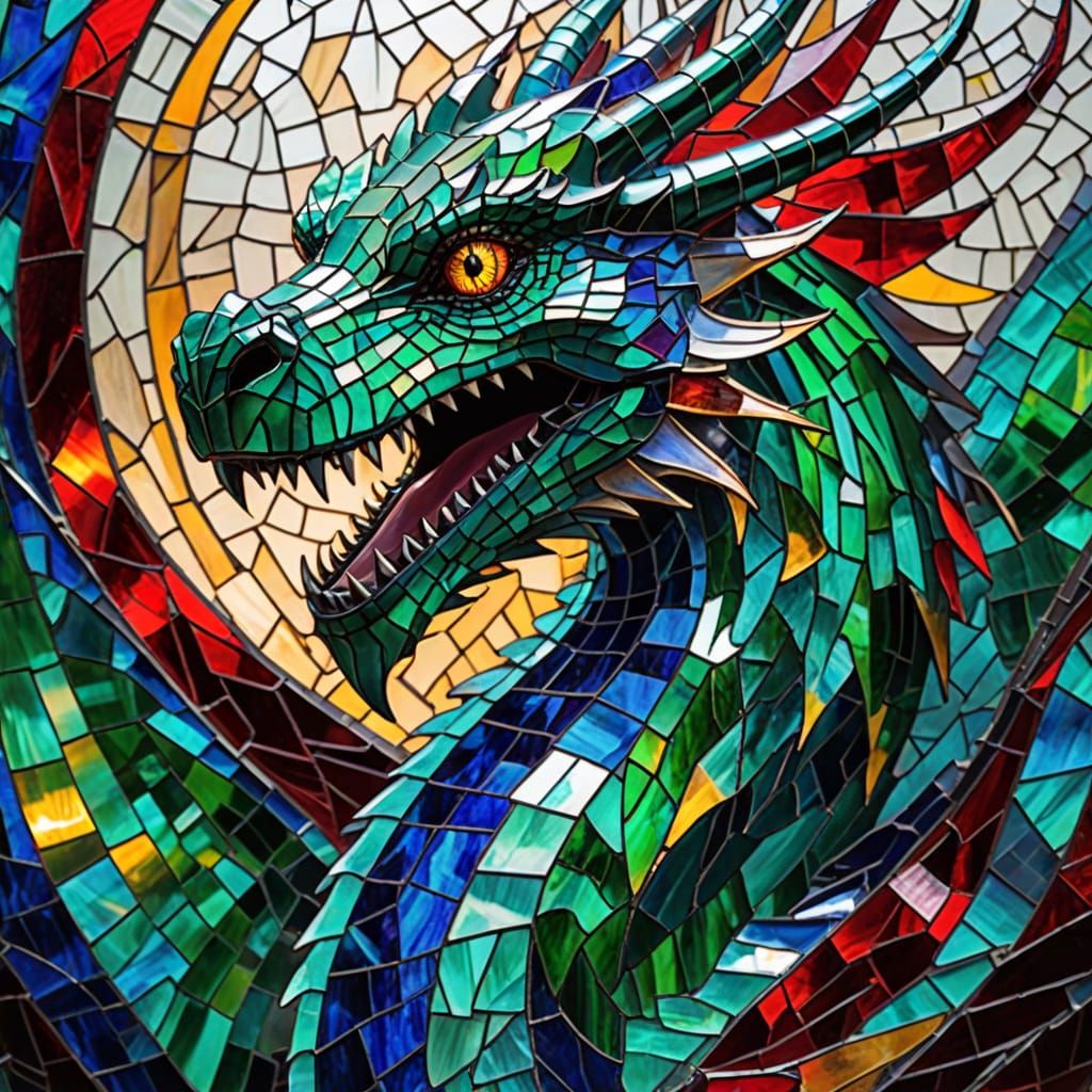 Dragon in Shimmering Glass Mosaic