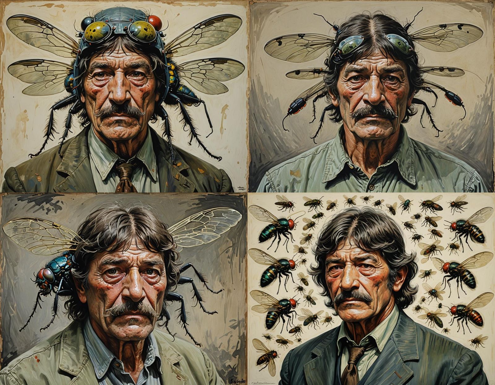 Horrific Fly-Man Hybrid in Expressionist Portraiture Style