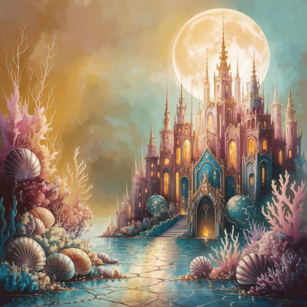 Fairytale Underwater City in Impressionistic Gouache Style