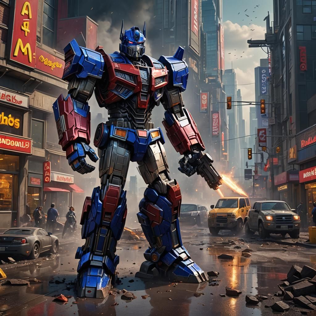 Optimus Prime at McDonald's: Detailed Matte Painting