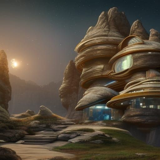 Intergalactic House in Space Landscape: Detailed Matte Paint...