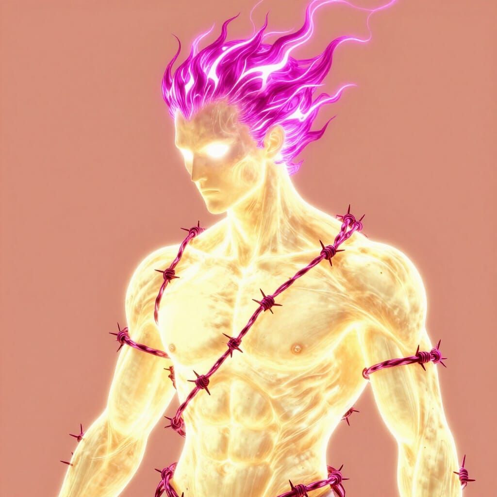 Radiant Energy Figure Bound by Barbed Wire