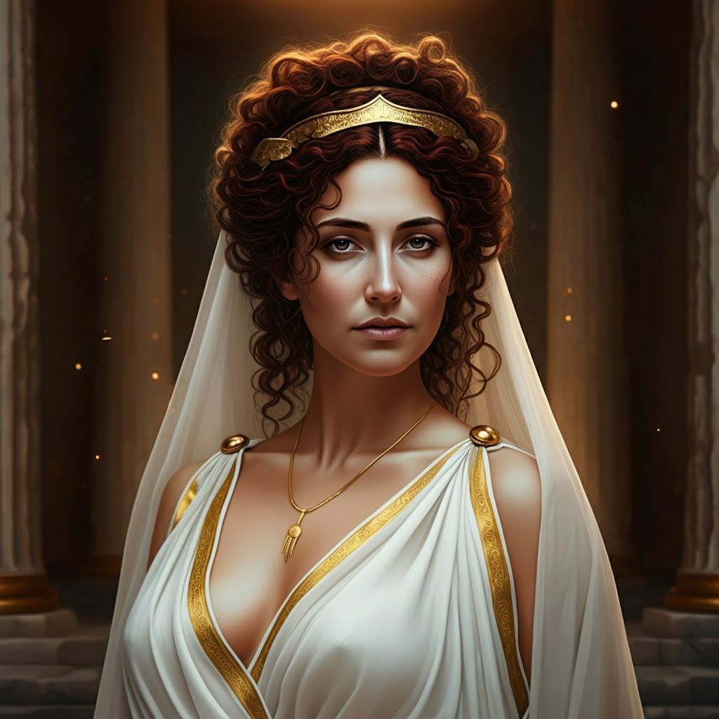 Regal Greek Woman in Ancient Temple