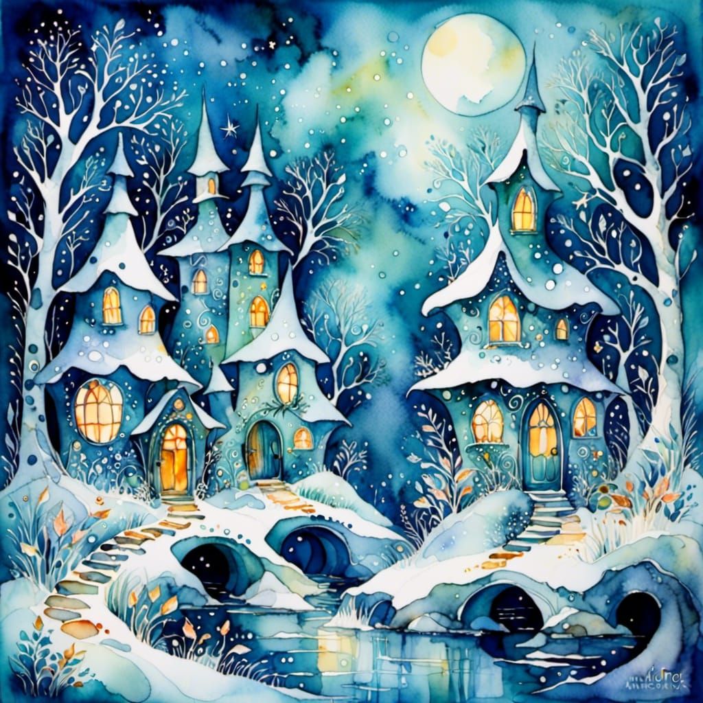 Whimsical Winter Wonderland in Watercolor