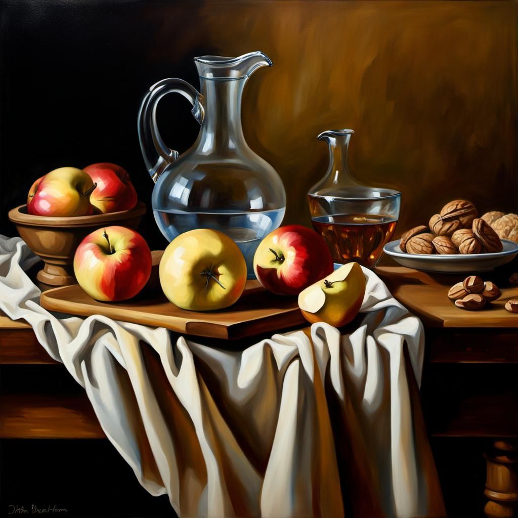 Still Life with Fruit and Carafe in Dutch Masters Style