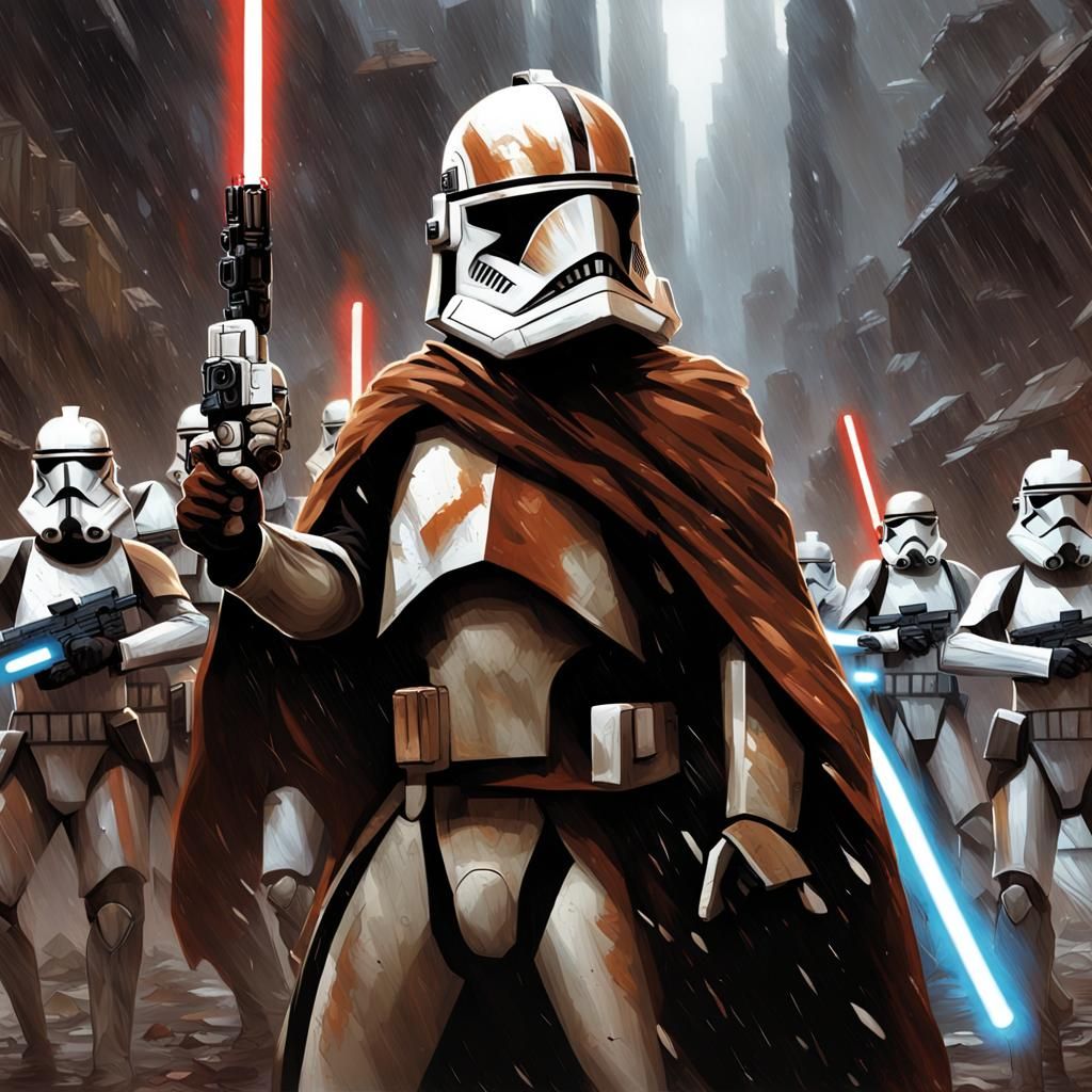 Obi-Wan Leads Clone Troopers Onward in the Rain
