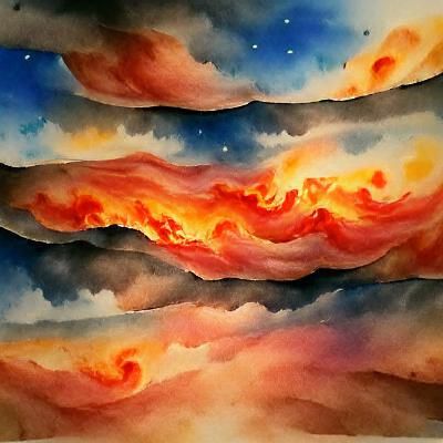 Dramatic Fire Sky in Watercolor Art