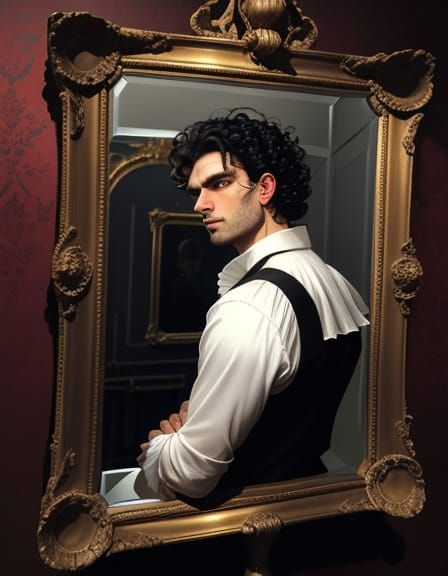 Gothic Impressionism Portrait of Man With Skull Reflection